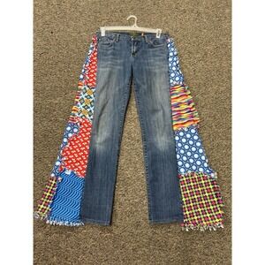Bell Bottom Cotton Denim Jeans With Vtg Quilt Inserts 32" Waist OAK